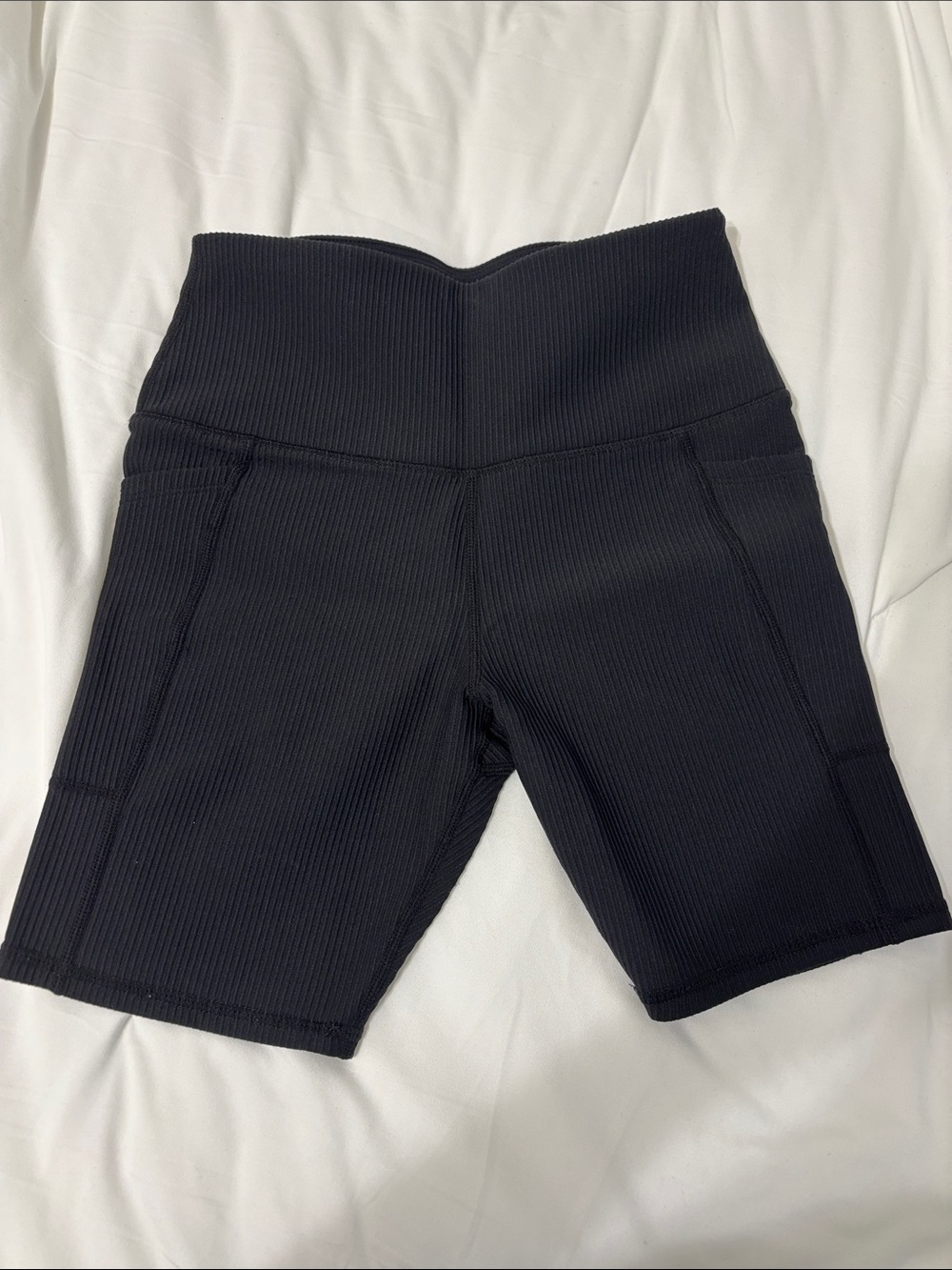 MTA Sport Black Ribbed High-Rise Bike Shorts with Pockets